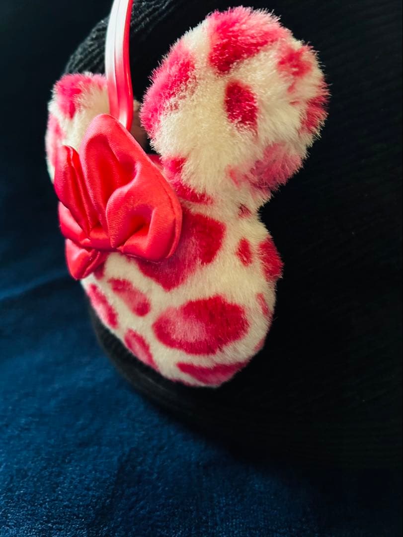 【即発送】ミニー　ヒョウ柄　耳当て　ピンク　ディズニー