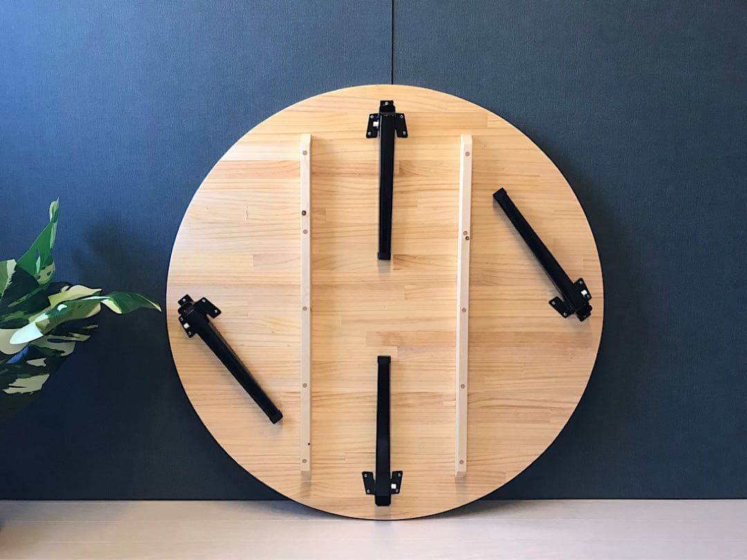 【オーダー】 ローテーブル 丸形 105cm 杉 焦茶 折りたたみ脚