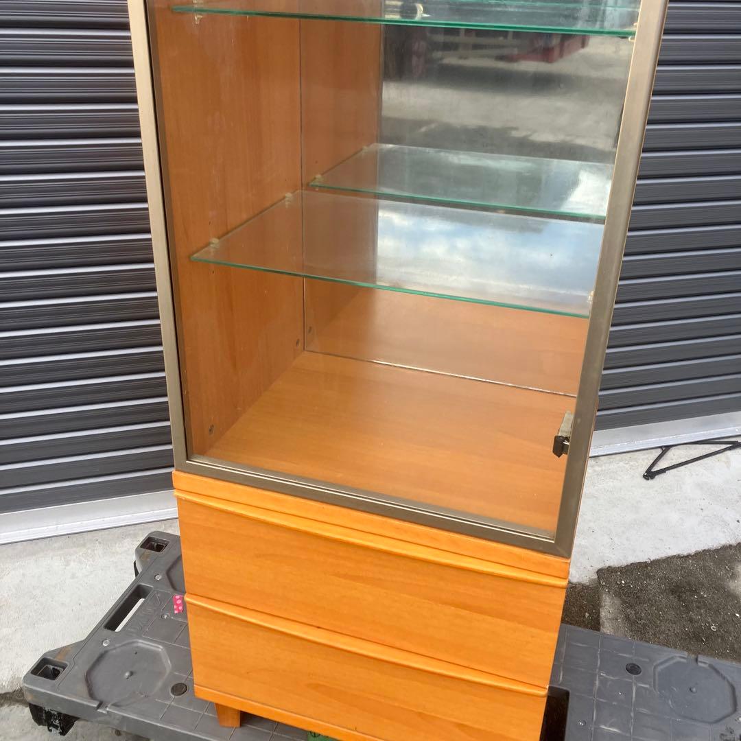 木製 3段ガラスショーケース 飾り棚 コレクションラック 鏡張り ビンテージ