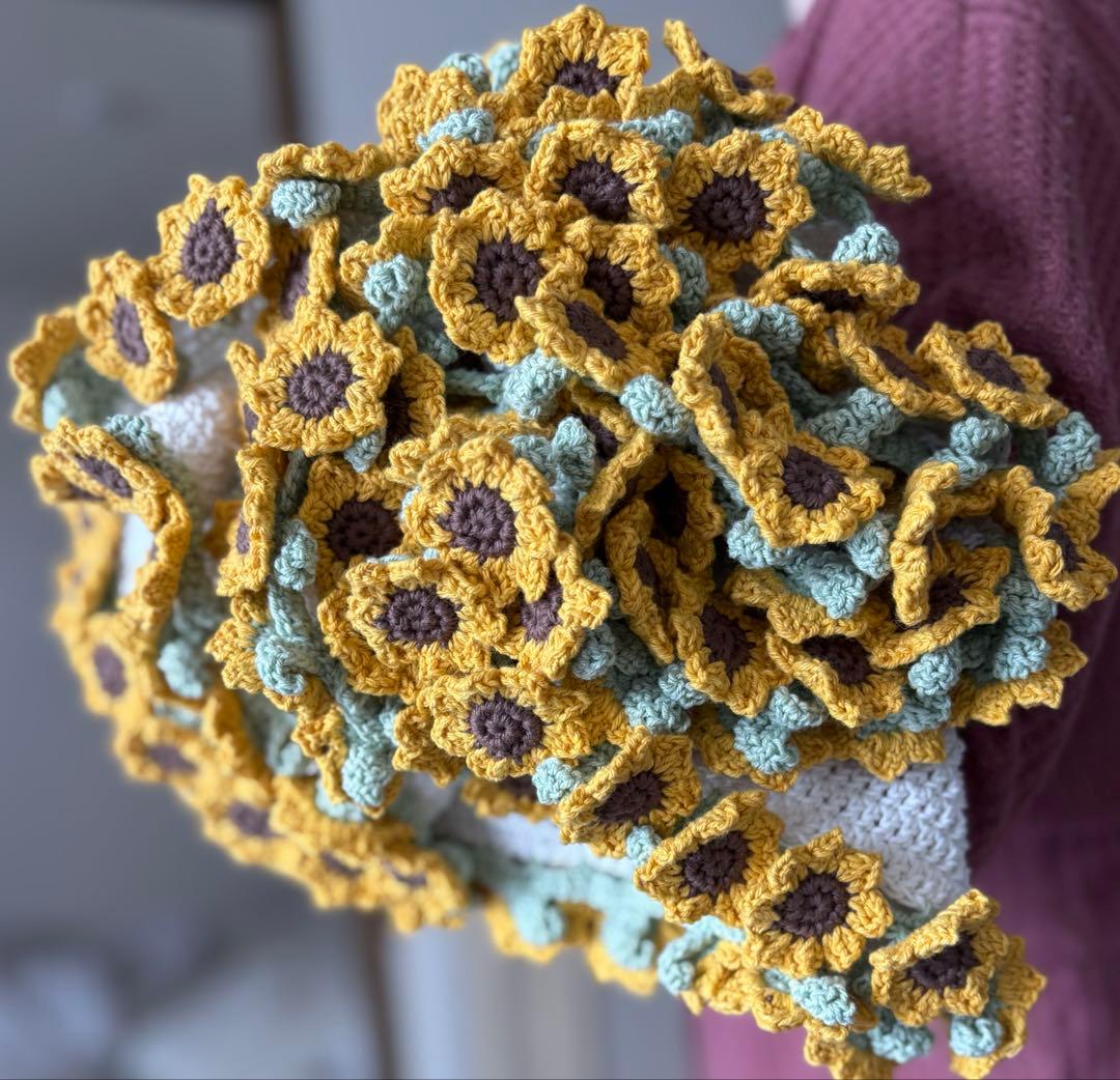 ひまわりモチーフのブランケット　花束ブーケ