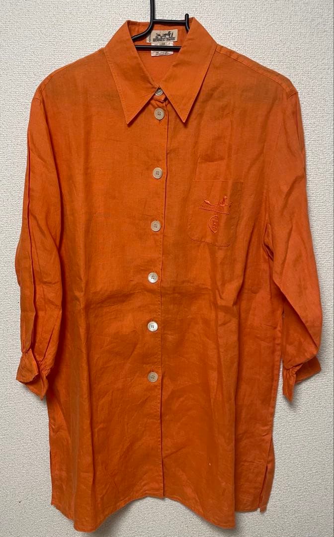 HERMES エルメス オレンジ リネン シャツ ヴィンテージ サイズ38
