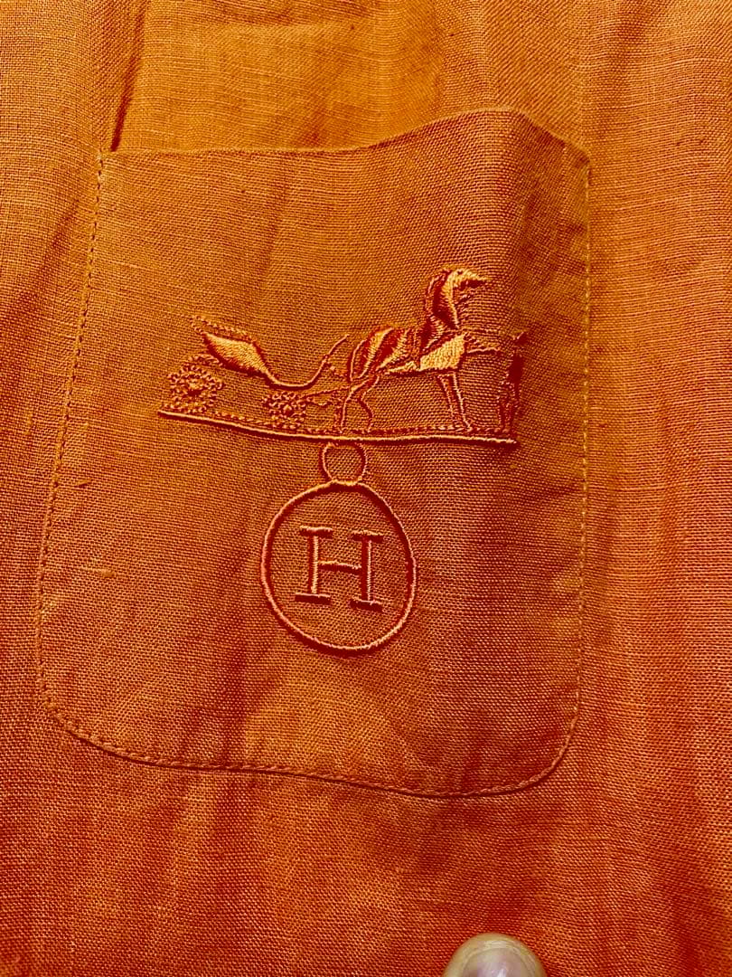 HERMES エルメス オレンジ リネン シャツ ヴィンテージ サイズ38