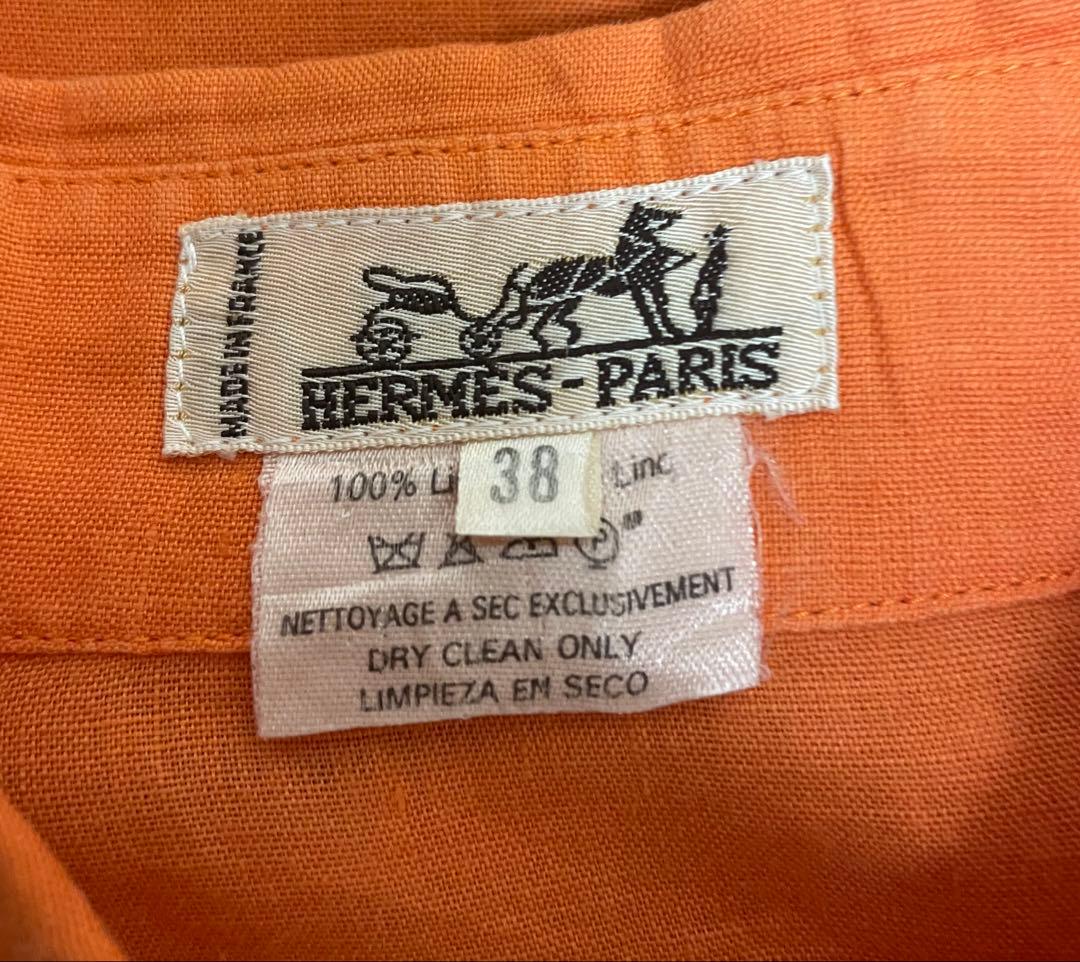 HERMES エルメス オレンジ リネン シャツ ヴィンテージ サイズ38