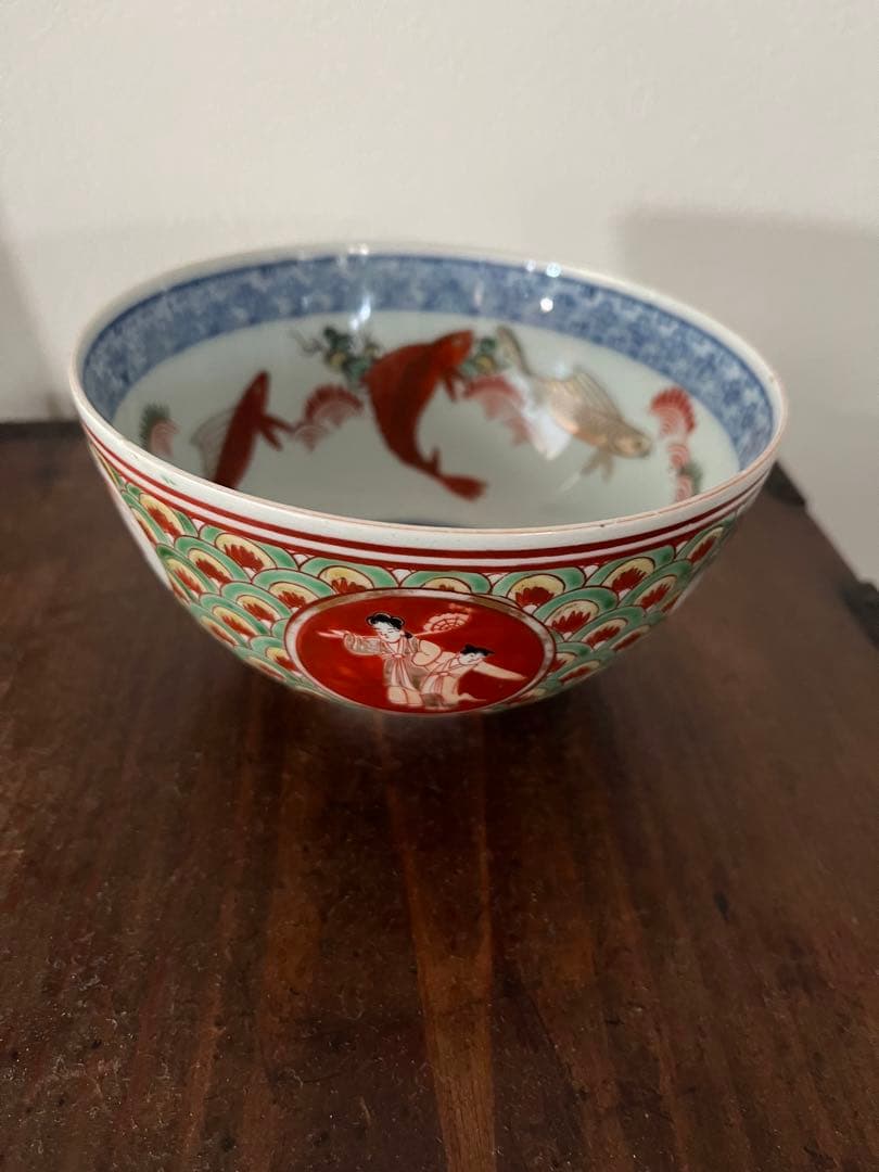 江戸中期　元禄伊万里　盛期古伊万里　上手色絵　珍品　青海波　魚鳥海老