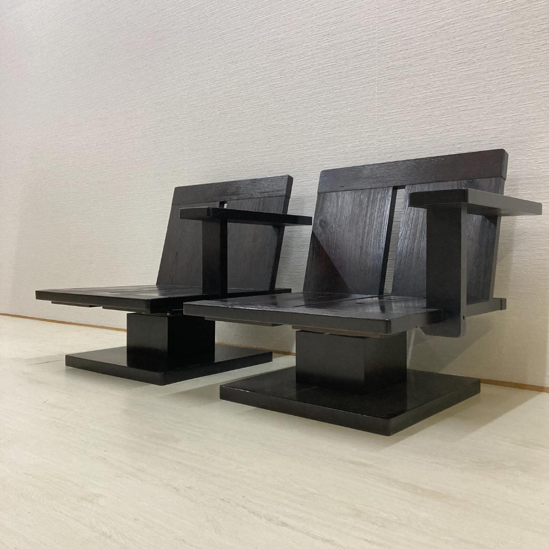 現代和具 松岡漆工　回転式座椅子　ワンアーム　ロータイプ　和モダン ２脚セット