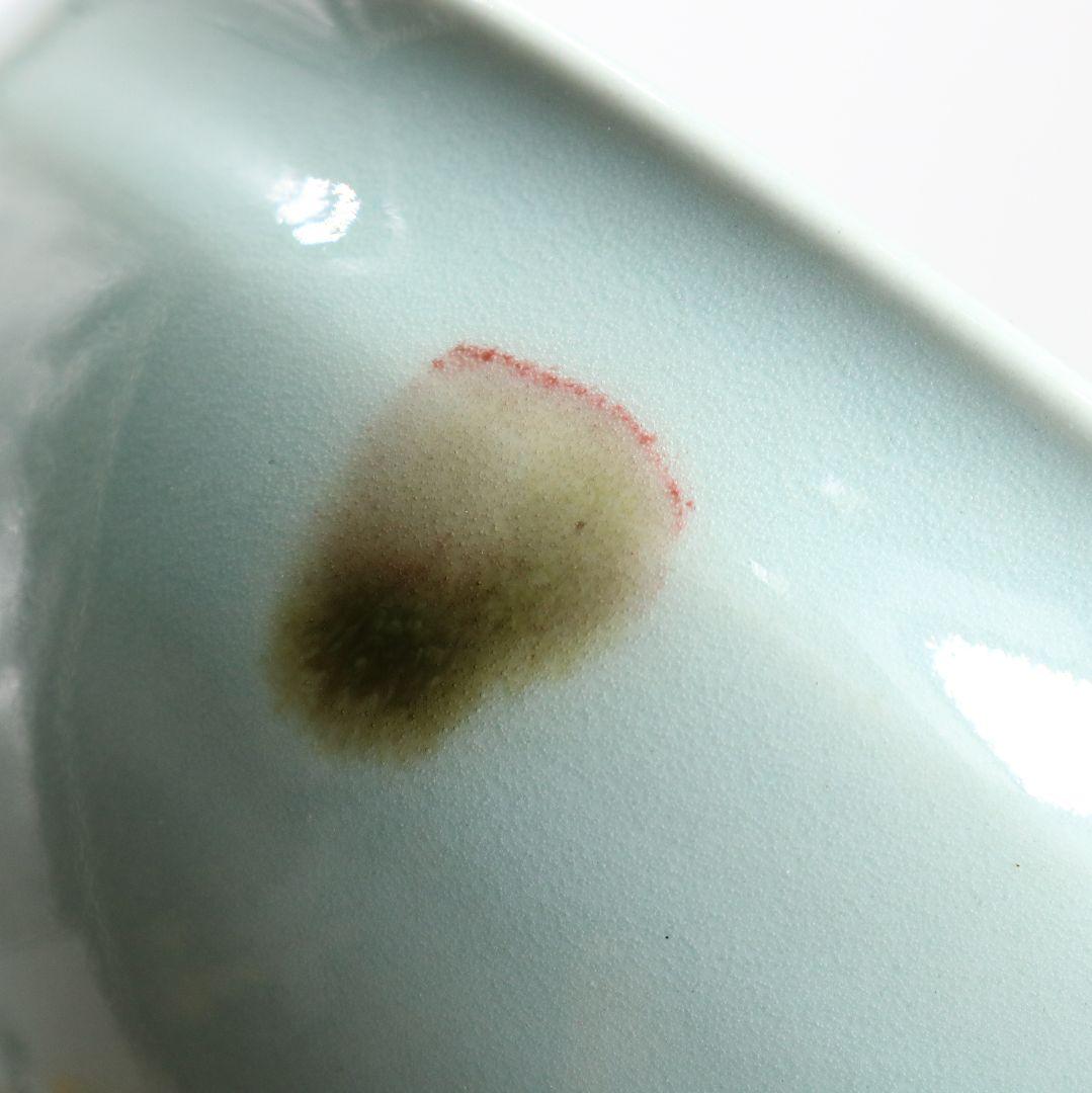 帝室技芸員 初代 諏訪蘇山作 飛青磁天目茶碗 辰砂 茶道具 共箱　M832　DD