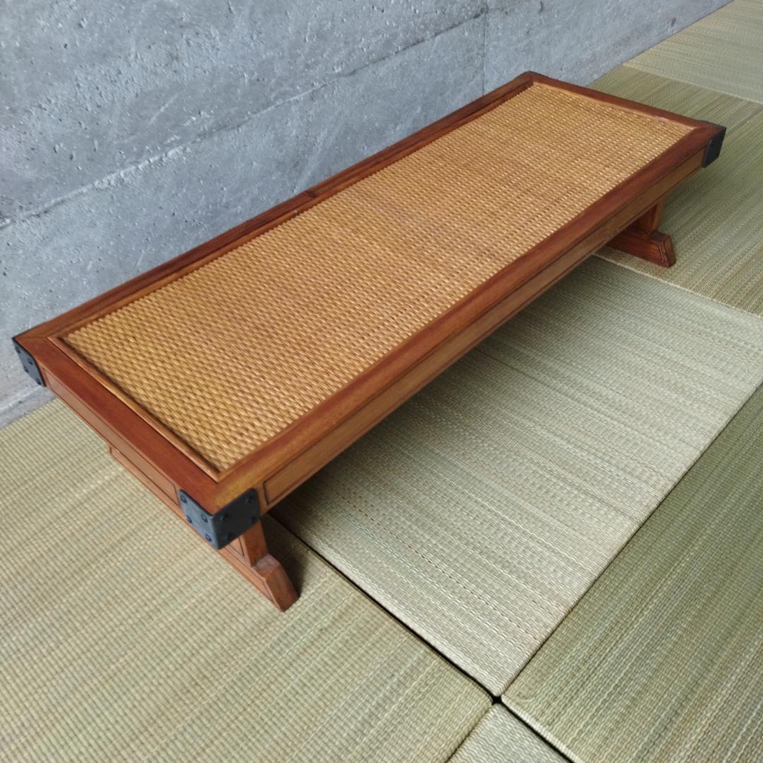 昭和レトロ ローテーブルセンターテーブル籐織りパネル付き ワークデスク 古家具