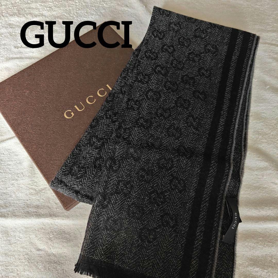 美品✨GUCCI グッチ マフラー GG柄 ブラック ウール 男女兼用