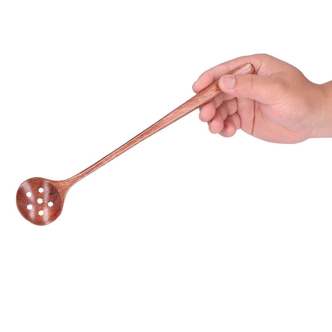 スロット付きスプーン、再利用可能な木製スプーン 湖釣り、キャンプ、ハイキング