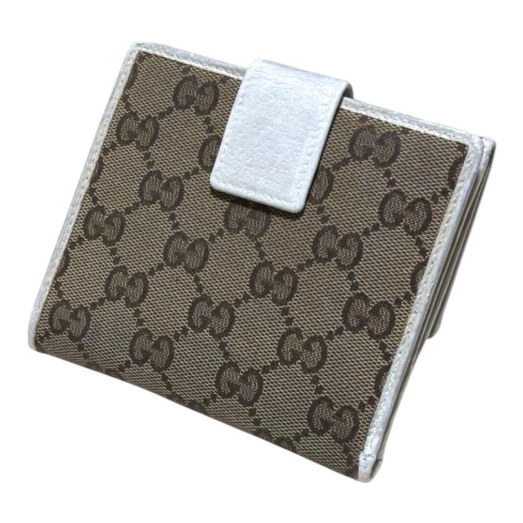 グッチ　折り財布　GGキャンバス　ベージュ　プリンシー　リボン　シェリーライン