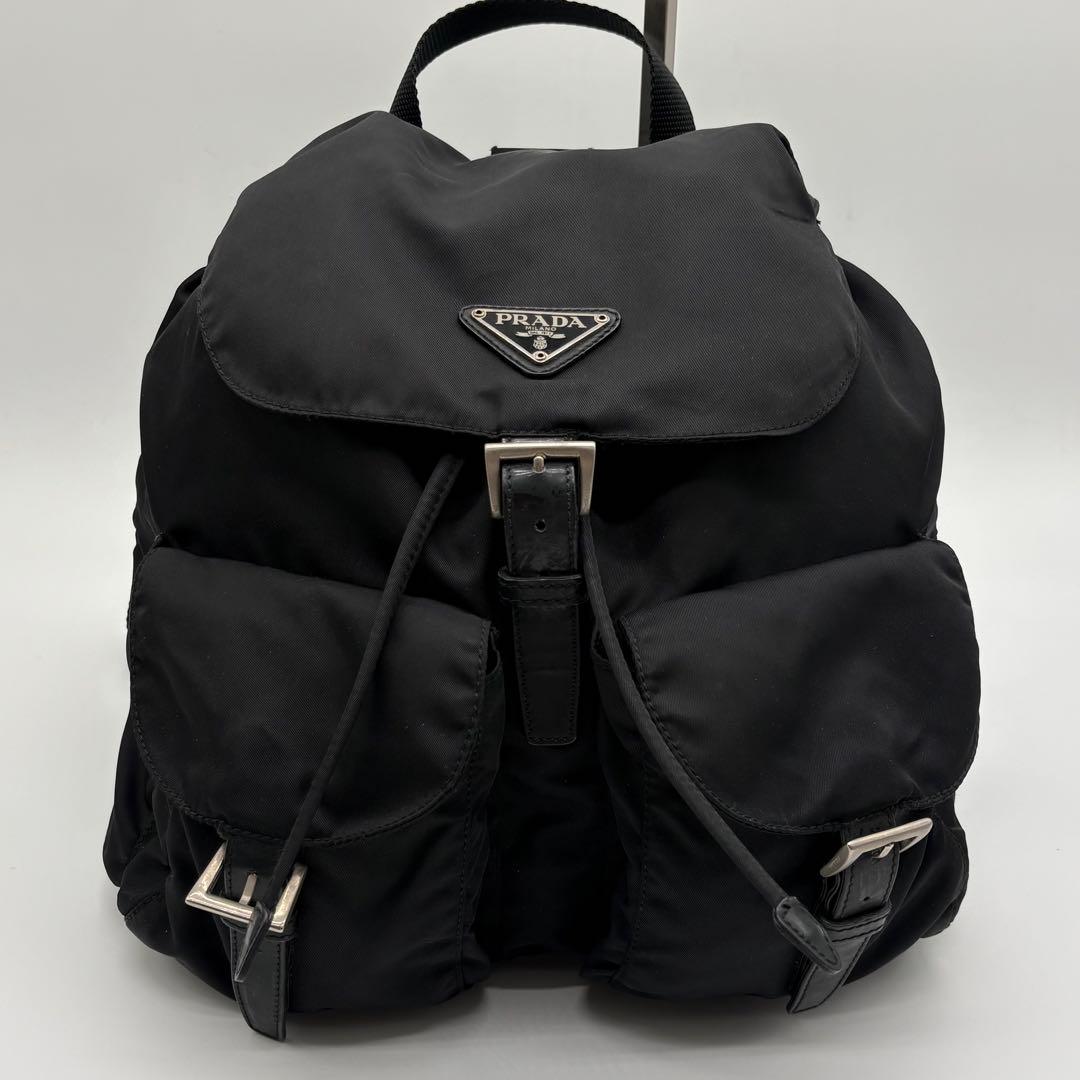 美品　PRADA プラダ リュック バックパック 三角ロゴ 巾着 ナイロン 黒
