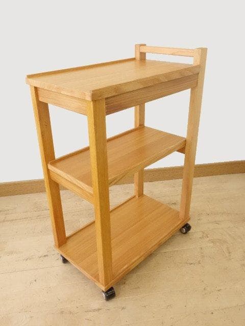 北海道手作り家具　ケヤキ材（引出付）　木製　ワゴン