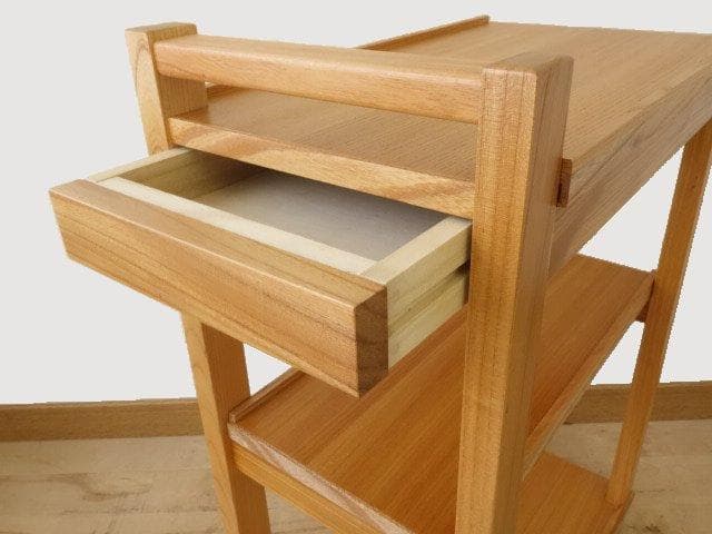 北海道手作り家具　ケヤキ材（引出付）　木製　ワゴン