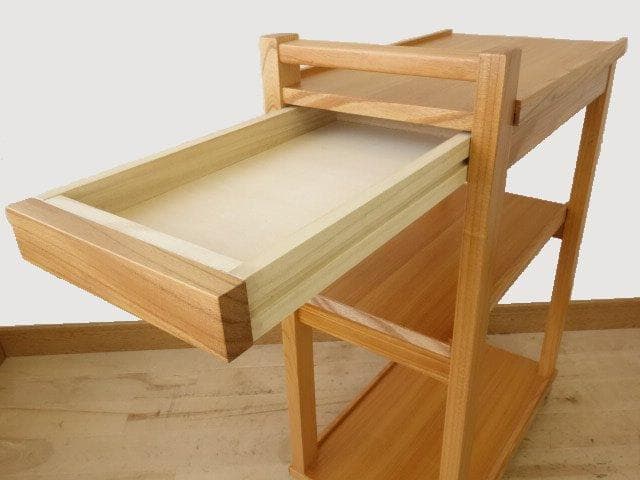 北海道手作り家具　ケヤキ材（引出付）　木製　ワゴン
