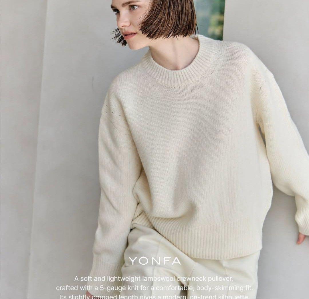 新品　YONFAヨンファ　ラムウールクルーネックプルオーバー　ニット アイボリー