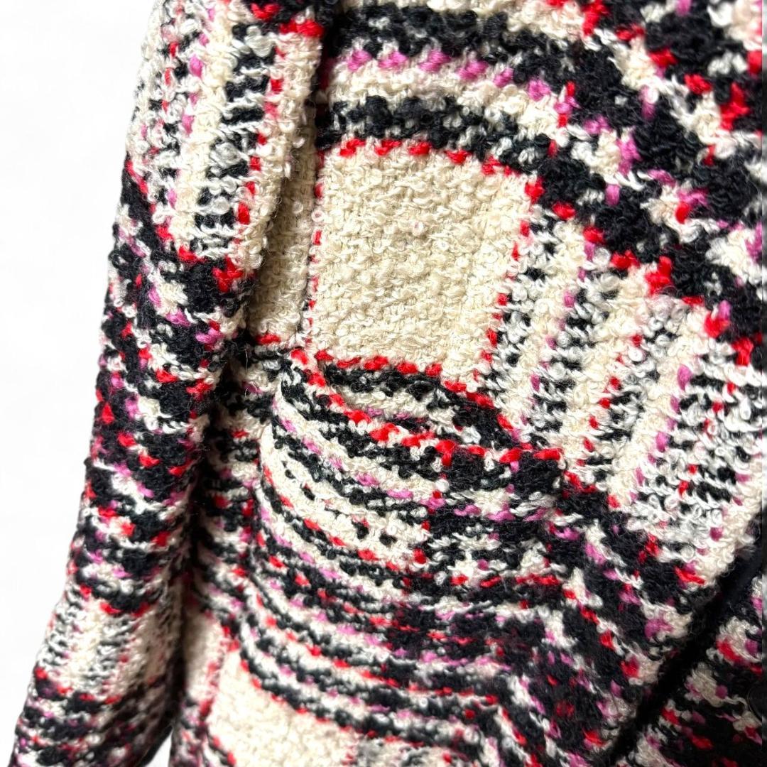 美品 MARNI マルチノーカラー ツイード チェック柄ロングコート ウール