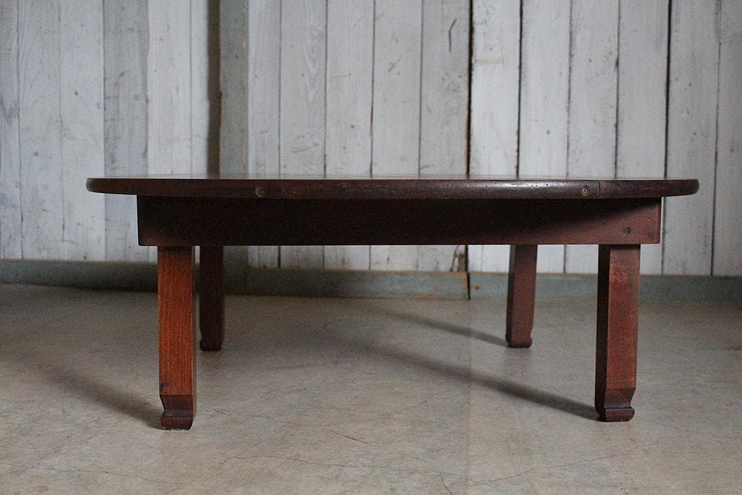 味のある古い木製丸テーブル　ちゃぶ台　天然木