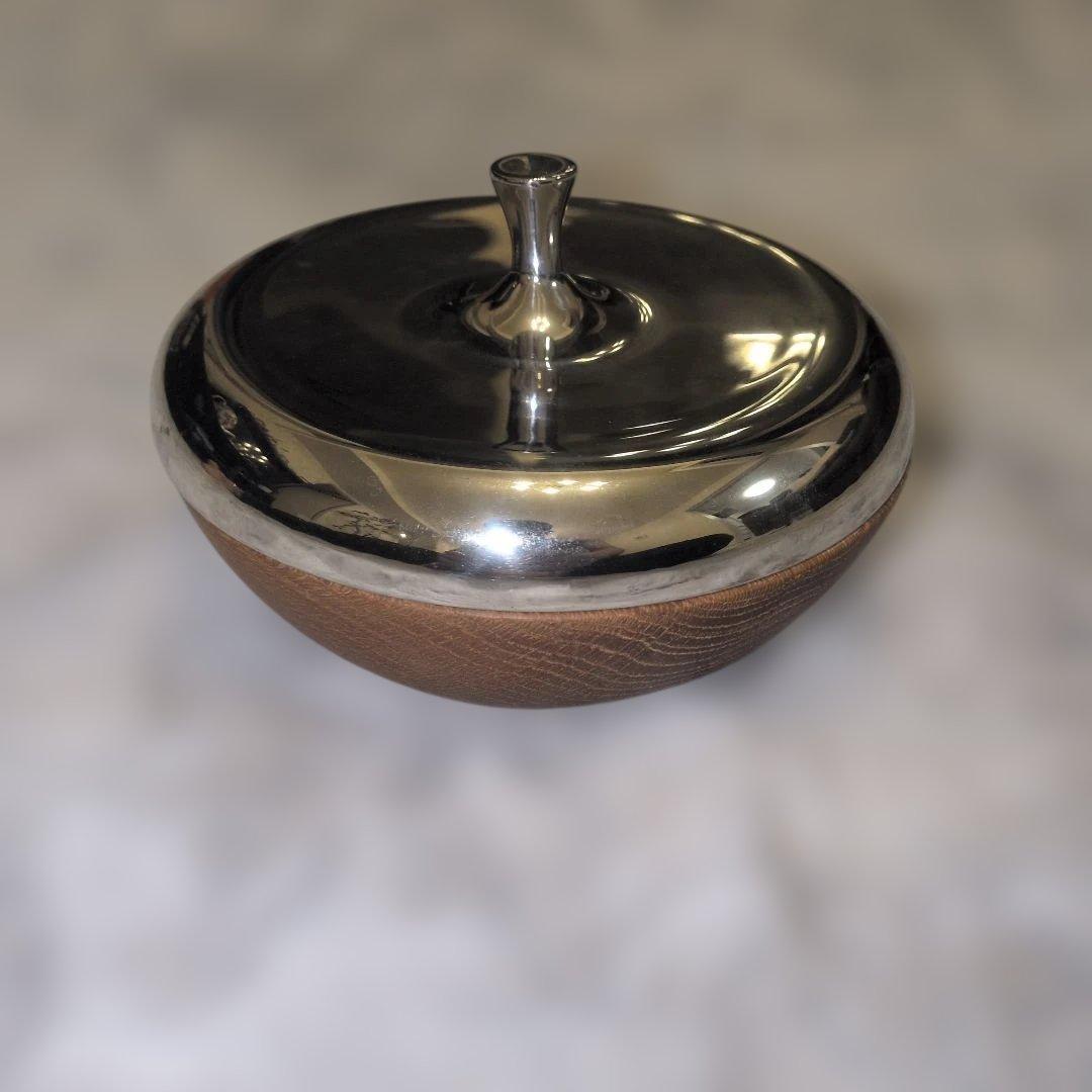 ジョージ・ジェンセン　菓子入れ ステンレスと木製 蓋付き