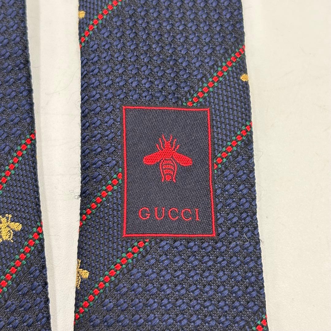 GUCCI グッチ ビー＆ウェブストライプ シルク ジャカードネクタイ ネイビー