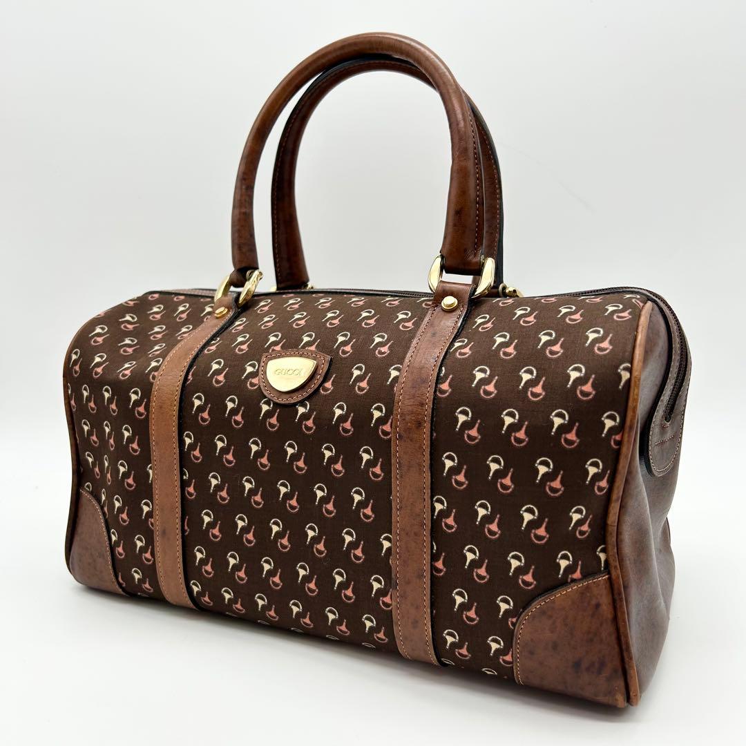 GUCCI オールドグッチ ミニ ボストンバッグ ホースビット柄 ブラウン