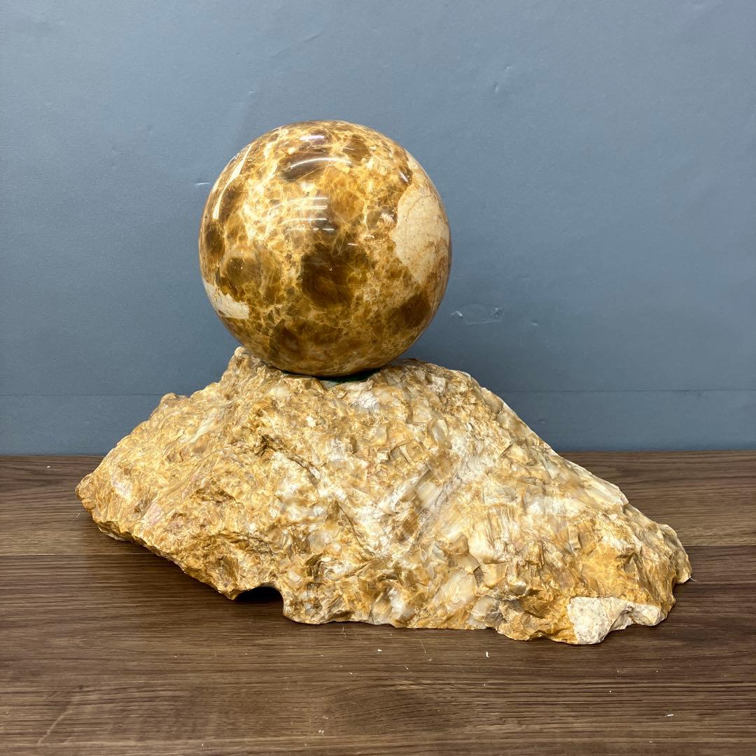 4F イエローアラゴナイト 原石 台座セット 天然石 置物 パワーストーン
