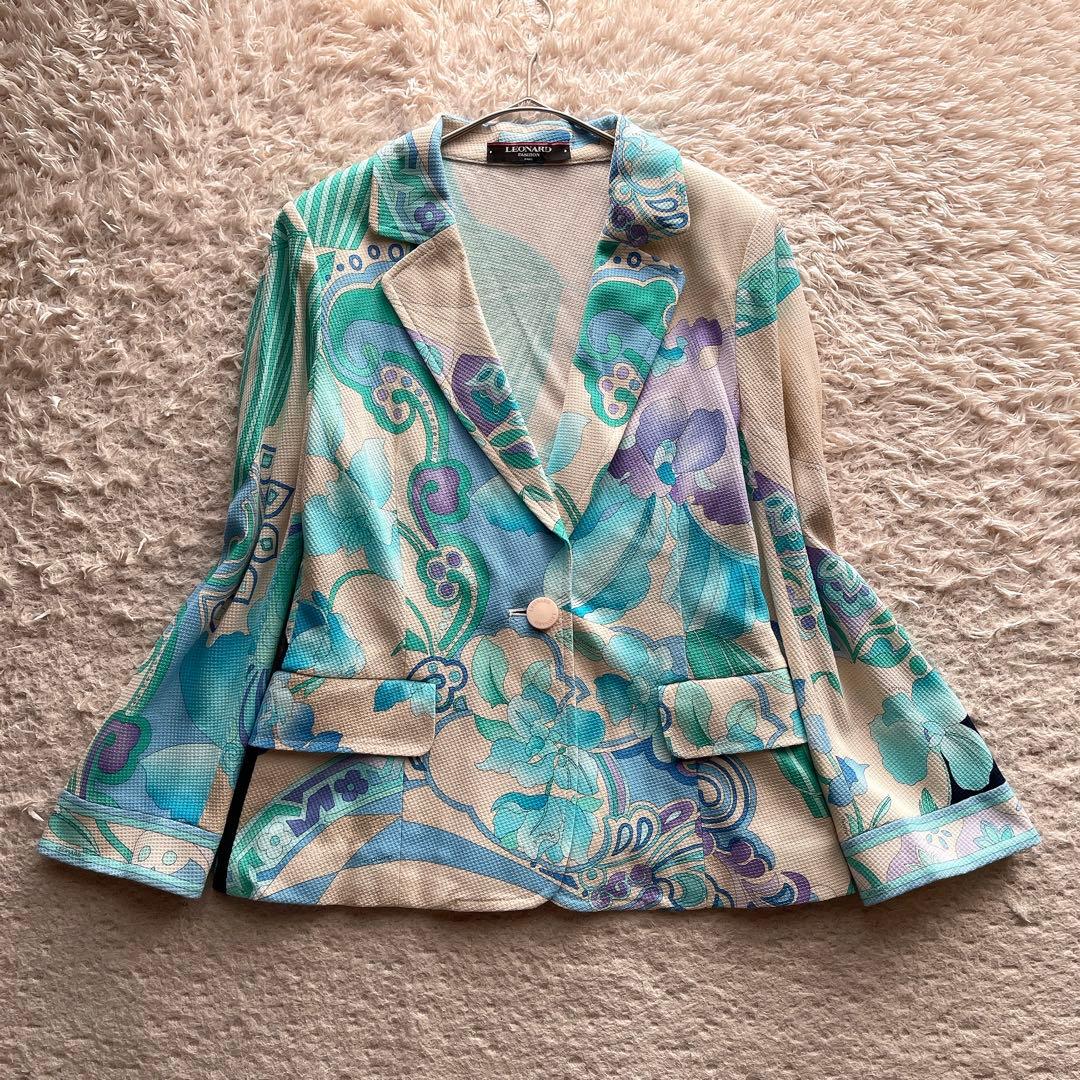 レオナール ①カットソー シャツ 半袖 ②テーラードジャケット 花柄 トリム