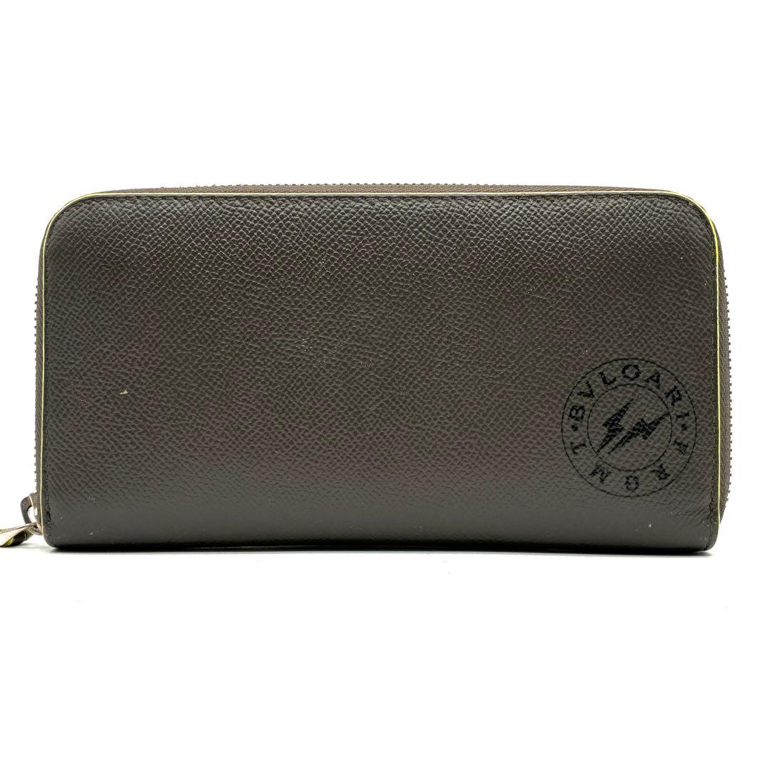 美品 ブルガリ 長財布 藤原ヒロシコラボ フラグメント 長財布 レザー グレー