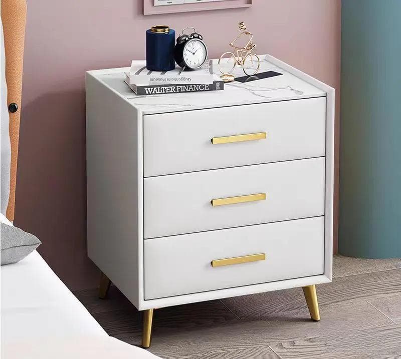 ホワイト 3段白塗りチェスト ゴールド取っ手訳あり品　写真をご確認TST06-⑤