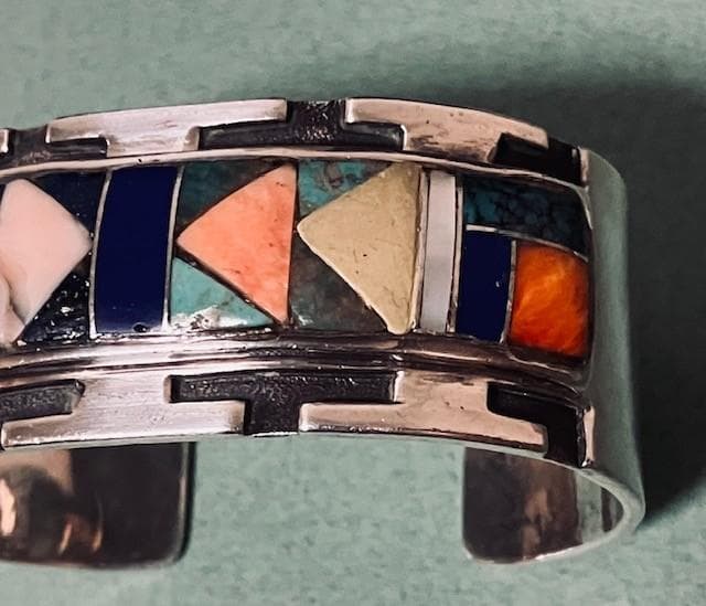 ずっしり 66ｇインディアンジュエリー シルバー925 バングル インレイ