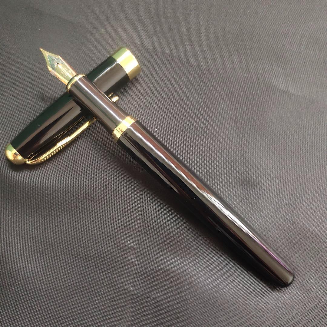 @黒い万年筆 金メッキ装飾