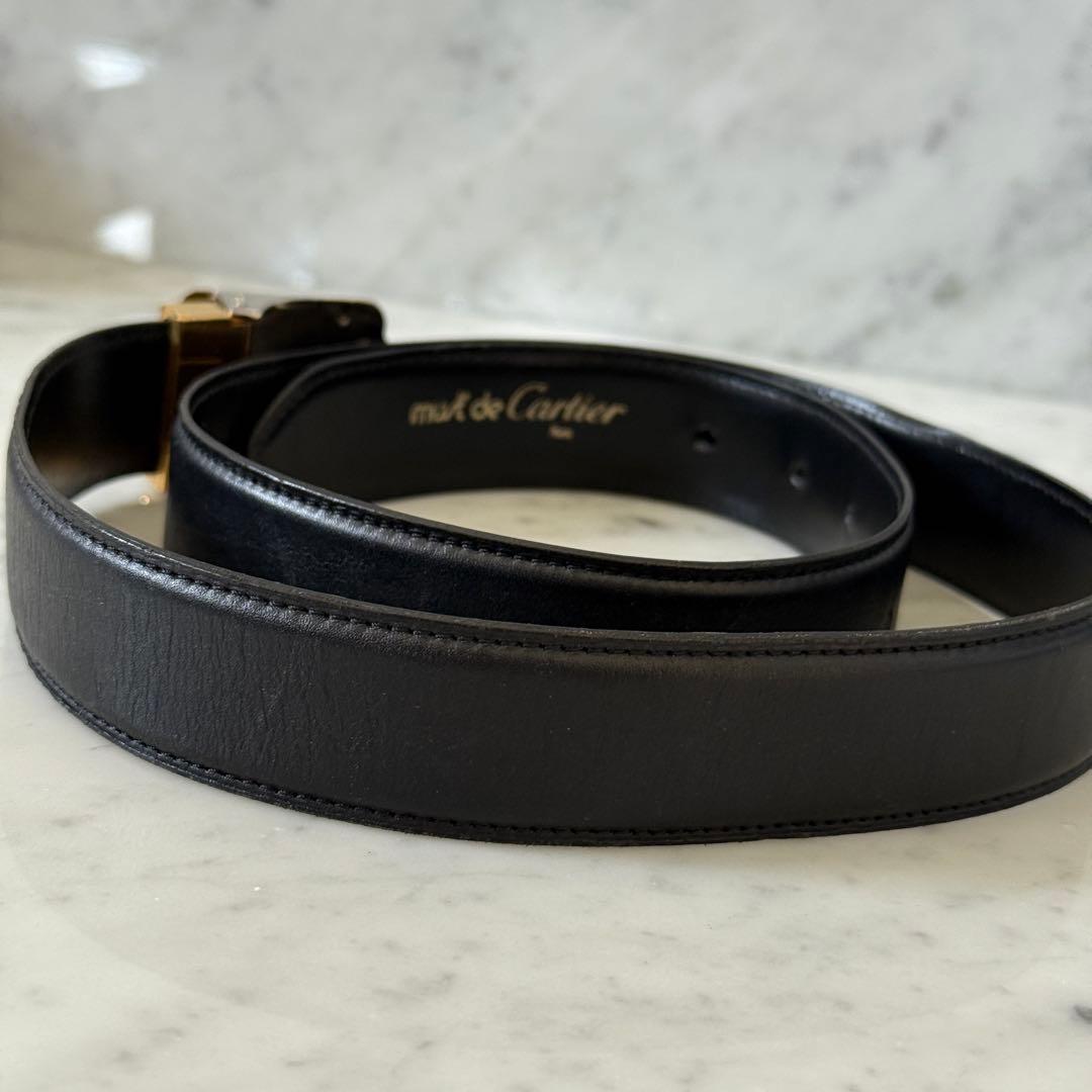 Cartier カルティエ ベルト 本革 レザー ブラック 黒 銀 金