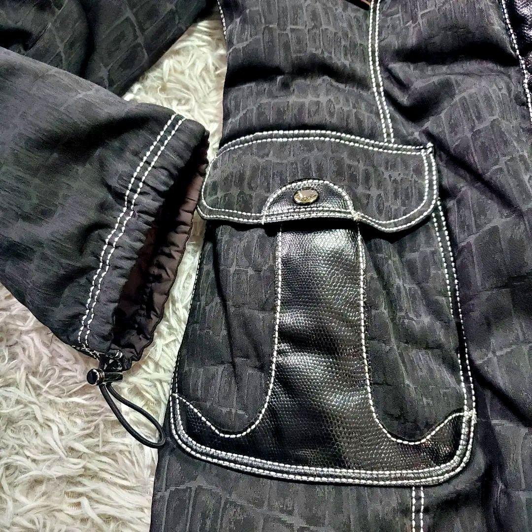 ​美品 伊太利屋 GK ダウンコート クロコ型押し ラメ 異素材 ブラック 9号