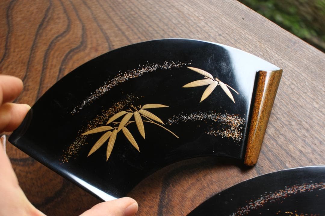 極上草花蒔絵の映える扇面銘々皿5点揃（検輪島塗銘々皿菓子皿茶道具