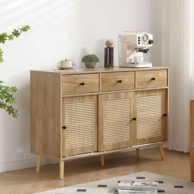 キャビネット サイドボード チェストラタン調 ラタン風 引き出し付き 大容量