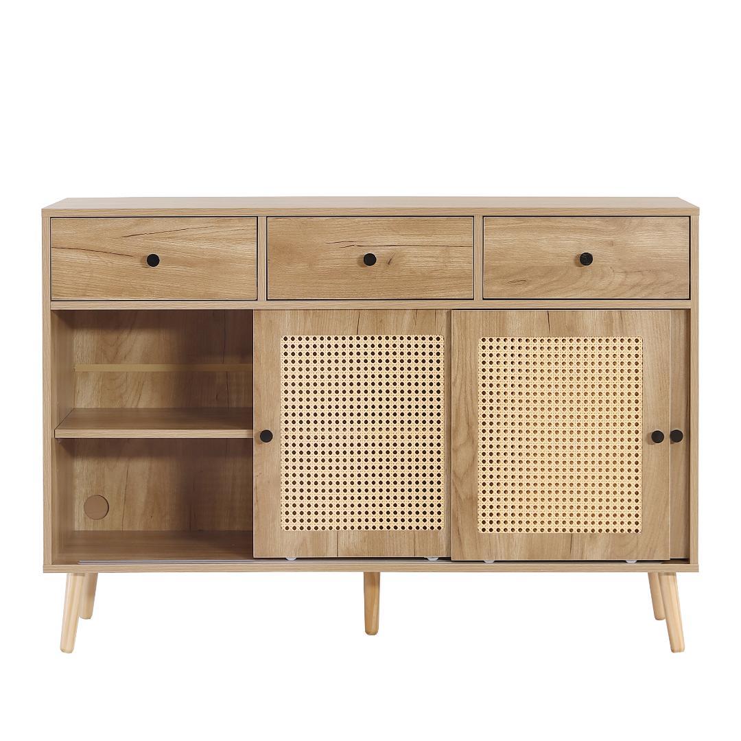 キャビネット サイドボード チェストラタン調 ラタン風 引き出し付き 大容量