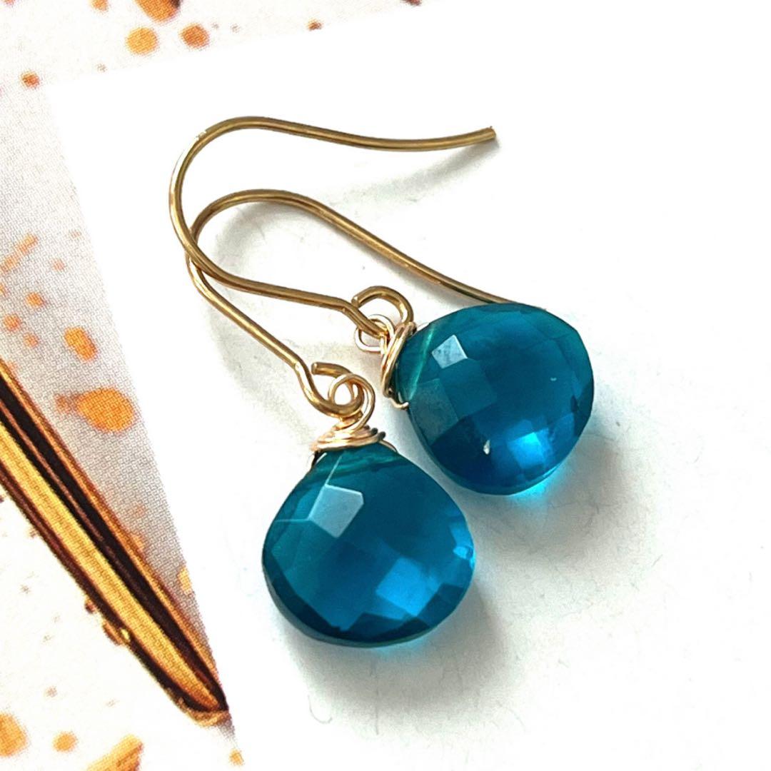 ちか☺︎ 3点作品☆ 宝石質マロン型ブラックラブラドライトピアス