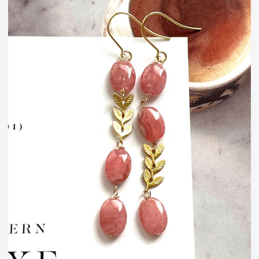 ちか☺︎ 3点作品☆ 宝石質マロン型ブラックラブラドライトピアス