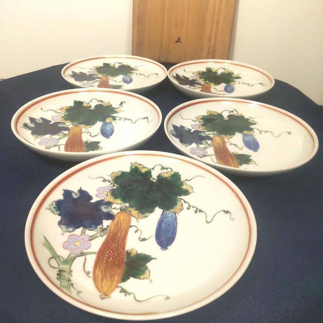 九谷焼 名工 明治 昭和初期 瓜 金彩 骨董 陶芸 古九谷 木箱付