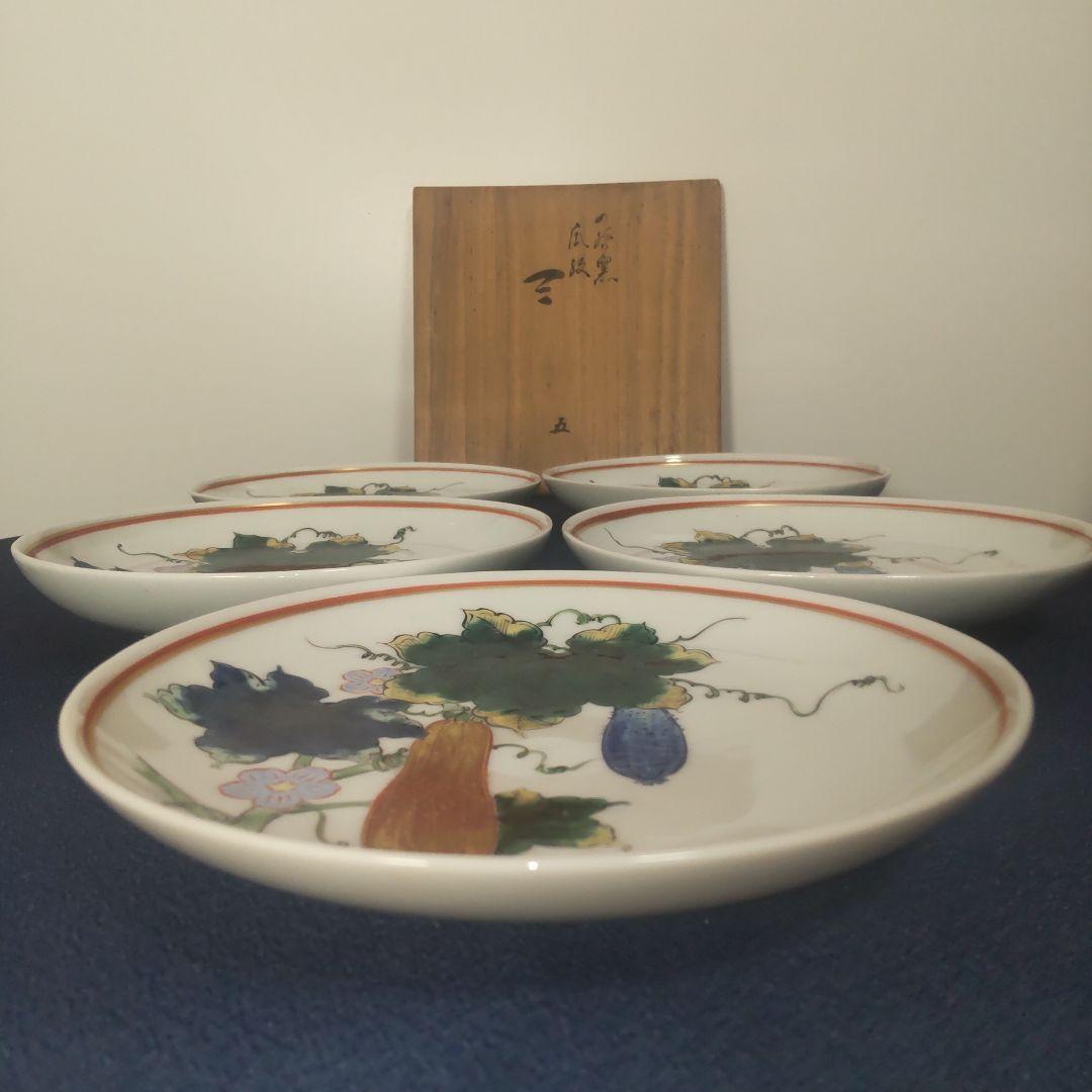 九谷焼 名工 明治 昭和初期 瓜 金彩 骨董 陶芸 古九谷 木箱付