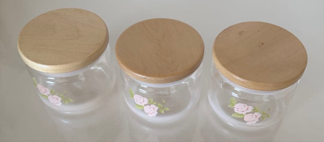 イマンダイアナガラス木ぶたキャニスター３個セット