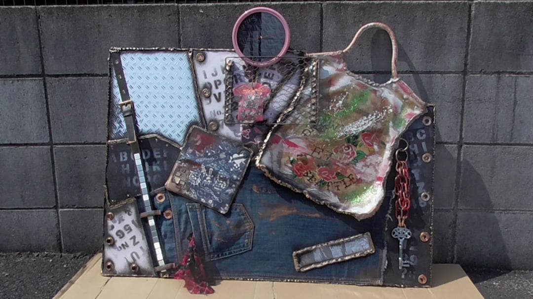 インテリアボード 木製 デニム/ジーンズ/金網/ダメージ エドハーディー