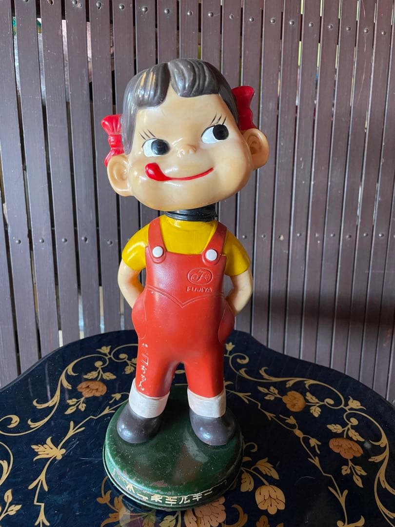 不二家 ジャンボペコちゃん ソフビ ブリキ台座 首振り/昭和レトロ/アンティーク