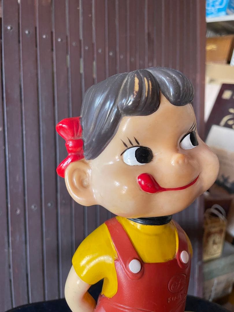 不二家 ジャンボペコちゃん ソフビ ブリキ台座 首振り/昭和レトロ/アンティーク