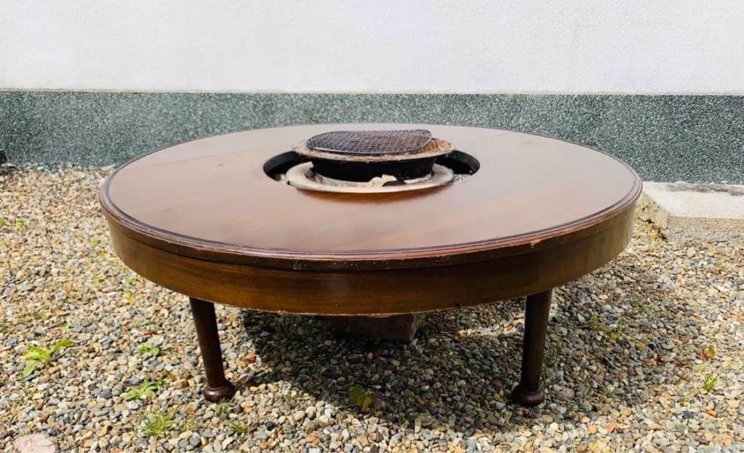 木製円形座卓 中央囲炉裏付き　ちゃぶ台