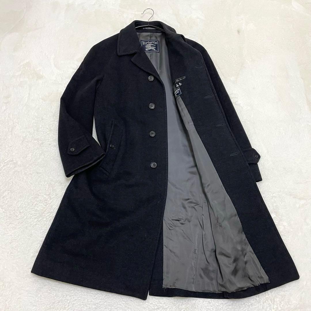 【美品】バーバリー カシミヤ ウール ステンカラーコート チャコールグレー M