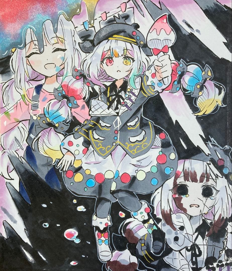 ル*イ様 魔法少女ノ魔女裁判　城ヶ崎ノア　手描きイラスト　まのさば　中色紙