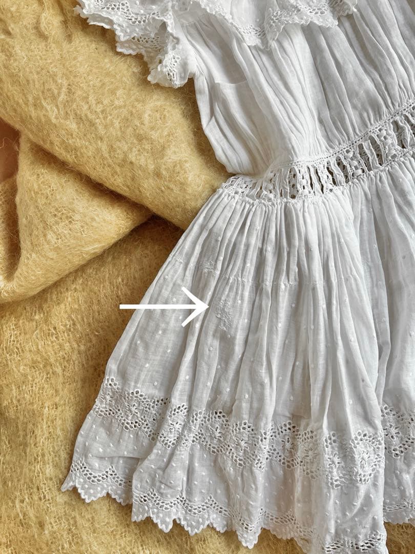 ◆フランスアンティーク｜子供用セレモニードレス洗礼式白レーステディベアドール