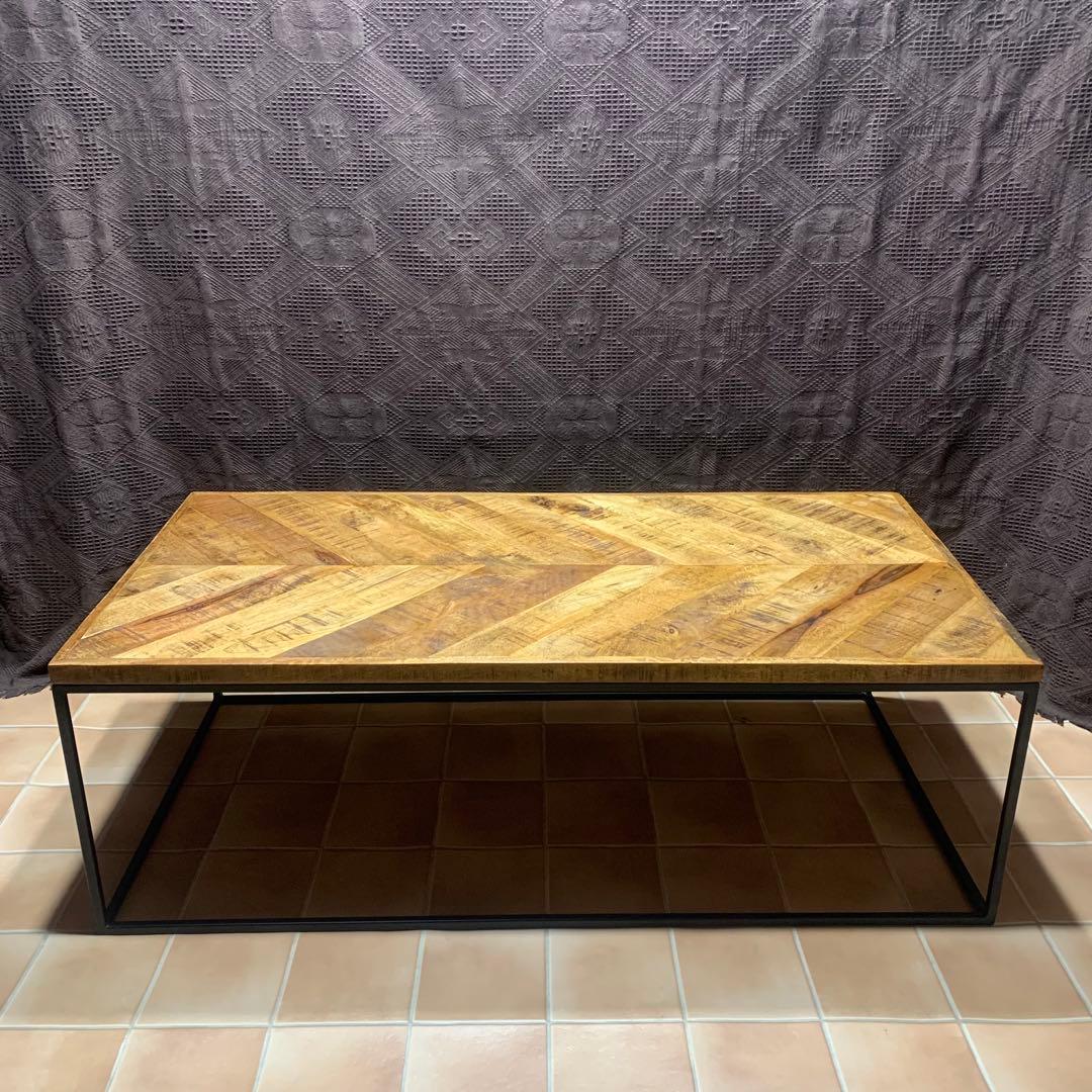 【インダストリアル家具】ヘリンボーン テーブル センター ロー マンゴー 無垢材