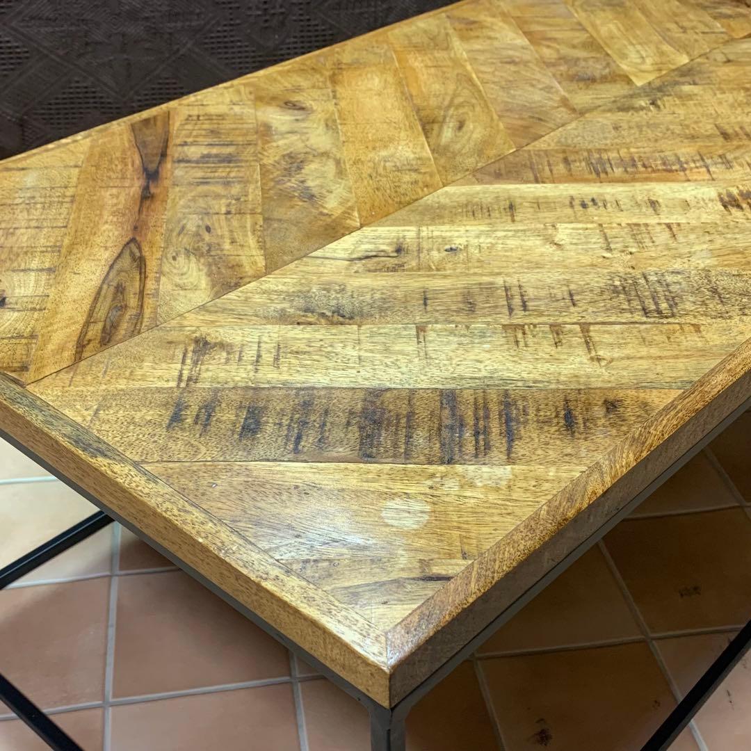 【インダストリアル家具】ヘリンボーン テーブル センター ロー マンゴー 無垢材