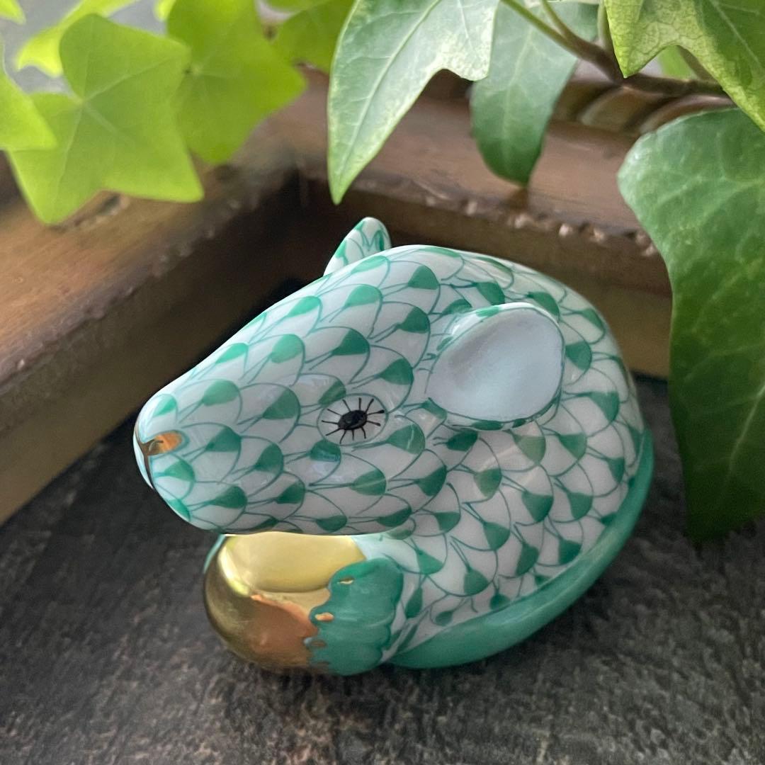 HEREND ゾディアック　十二支フィギュリン　グリーン　ネズミ